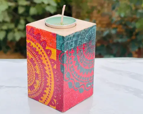 Wooden Tea Light holder - Patterned