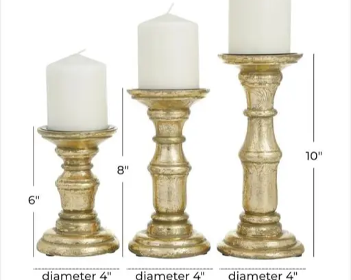 Golden Rustic Mango Wood Candle Holders - Set of 3