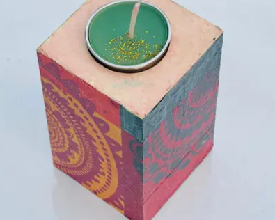 Wooden Tea Light holder - Patterned