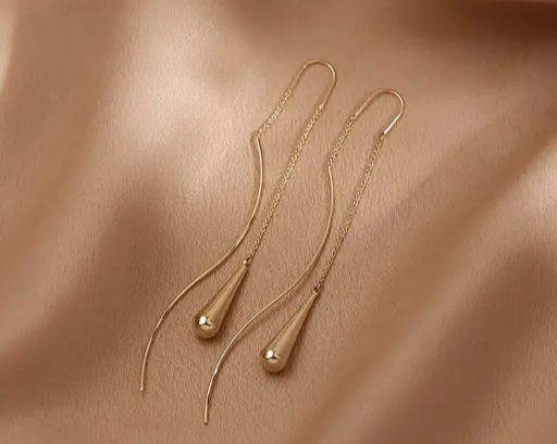 Classic Gold Needle and Thread Style Drop Earrings