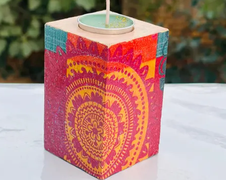 Wooden Tea Light holder - Patterned